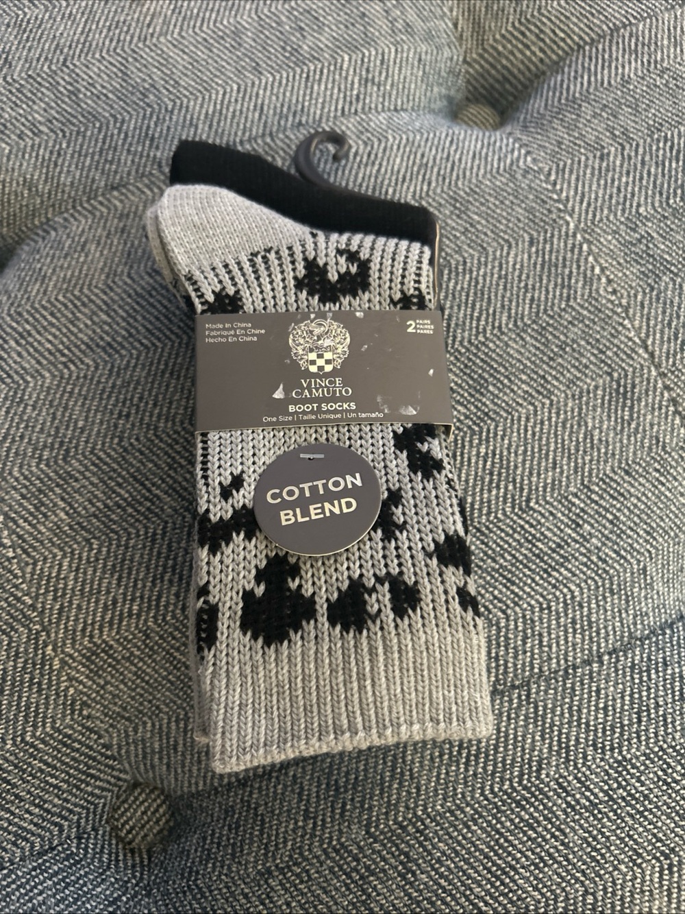 Vince Camuto Women’s Boot Socks 2 Pairs Cotton Blend Knit Gray Black Pattern NWT